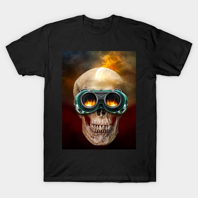 Human skull have on the industrial safety glasses T-Shirt by Gouzka Creators 